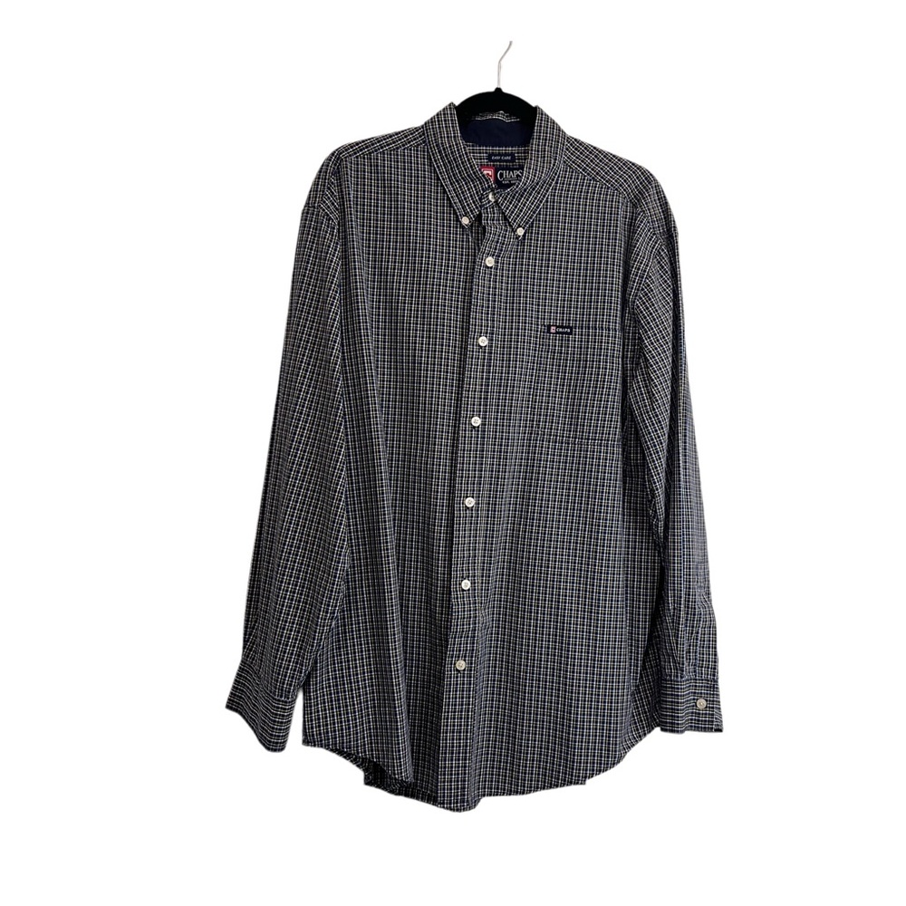 Chaps Easy Care Blue Plaid Button Up Long Sleeve Shirt Mens Size XL